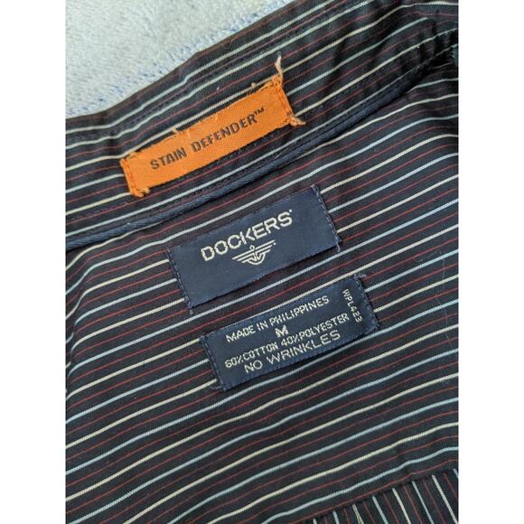 Dockers Mens Size Medium Stain Defender Long Sleeve Button Down Shirt Blue Strip - Picture 4 of 6